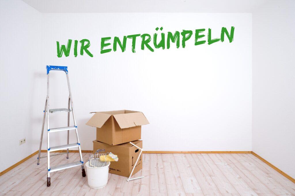 Leerer Raum mit „Wir entrümpeln“-Schild | Entrümpelung Beckum