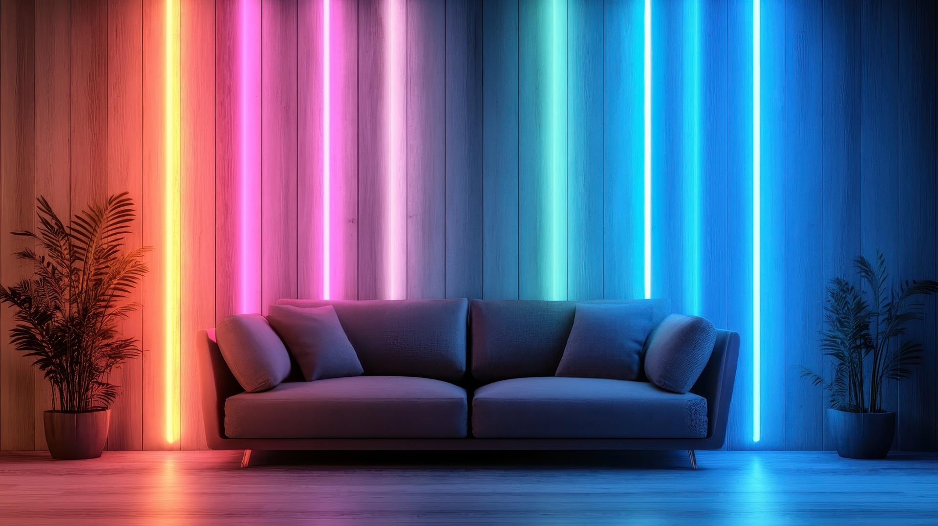 Farbige Wandbeleuchtung und Sofa LED Leuchtrahmen