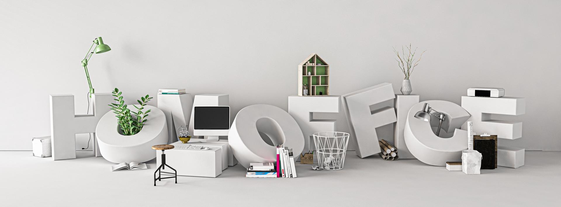 Homeoffice-Szene mit grossen Buchstaben | elektrischer Schreibtisch